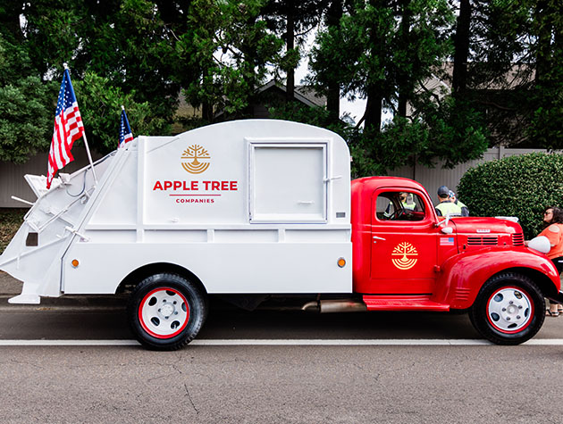 appletree old truck red cab white back