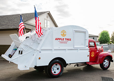 appletree vintage truck white red flags